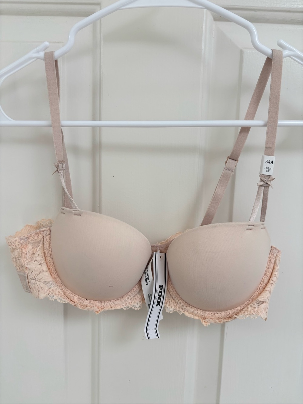 PINK Victoria's Secret Light Nude Lace-Trim Push-Up Bra